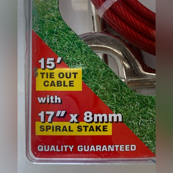 TITAN 15’ Red Tie Out Cable Spiral Stake Dogs up to 80 Pounds Rust Resistant - Picture 6 of 9